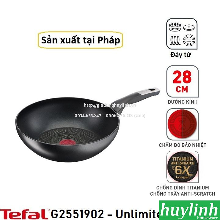 Chảo chiên sâu lòng đáy từ Tefal Unlimited G2551902 - 28cm - Made in Pháp