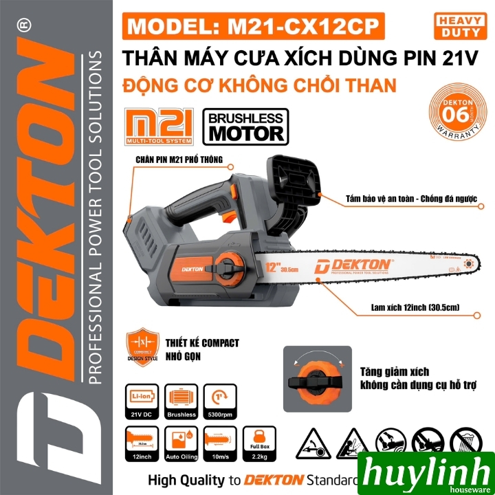 Máy Cưa Xích Dùng Pin Dekton M21-CX12CP – Motor Không Chổi Than
