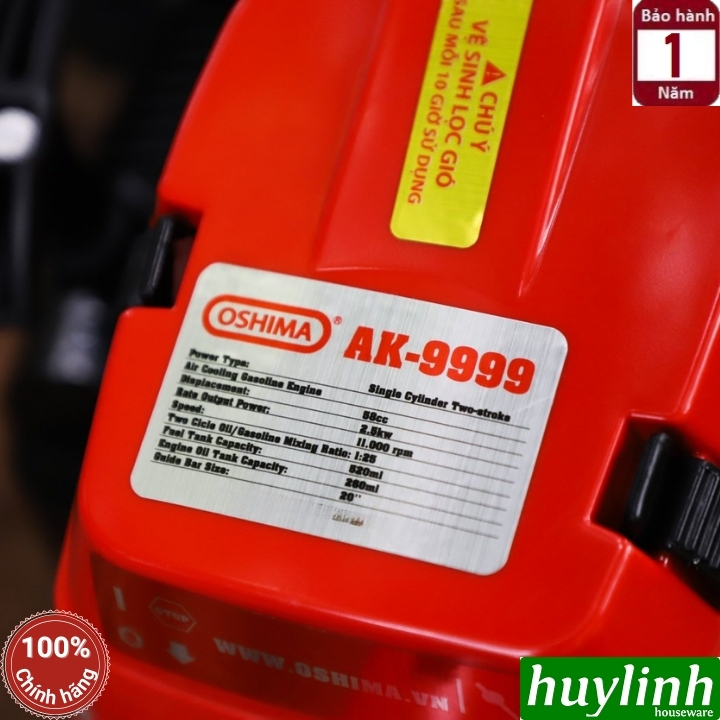 Máy cưa xích chạy xăng 2 thì Oshima AK-9999 - lam 50cm - xi lanh 58cc - 2.5kw 5