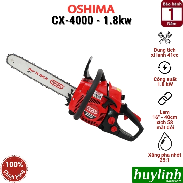 Máy cưa xích chạy xăng Oshima CX-4000 - lam 40cm - xi lanh 41cc
