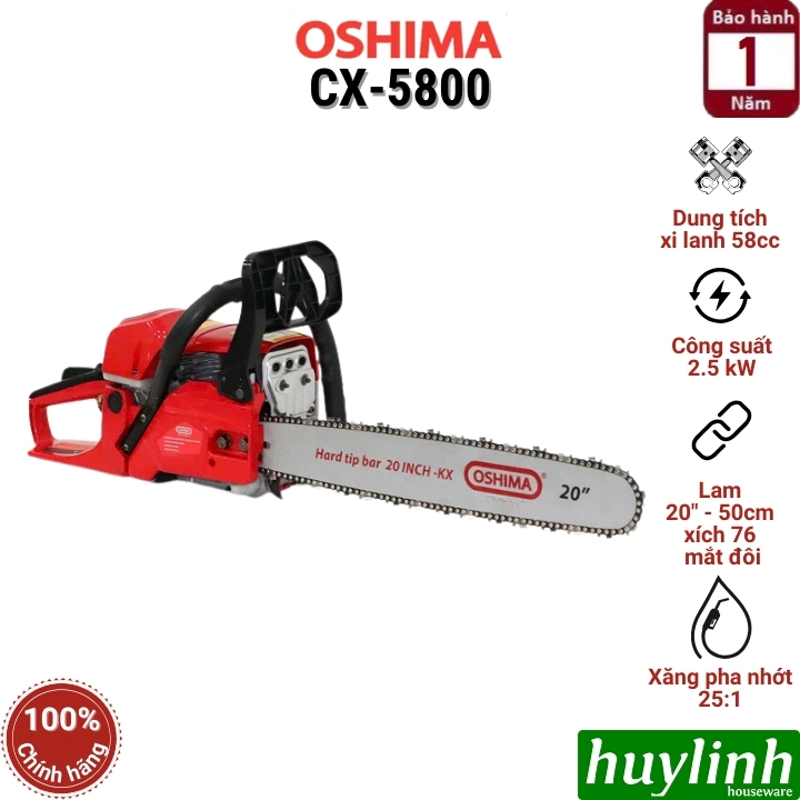 Máy cưa xích chạy xăng 2 thì Oshima CX-5800 - 58cc - lam 50cm
