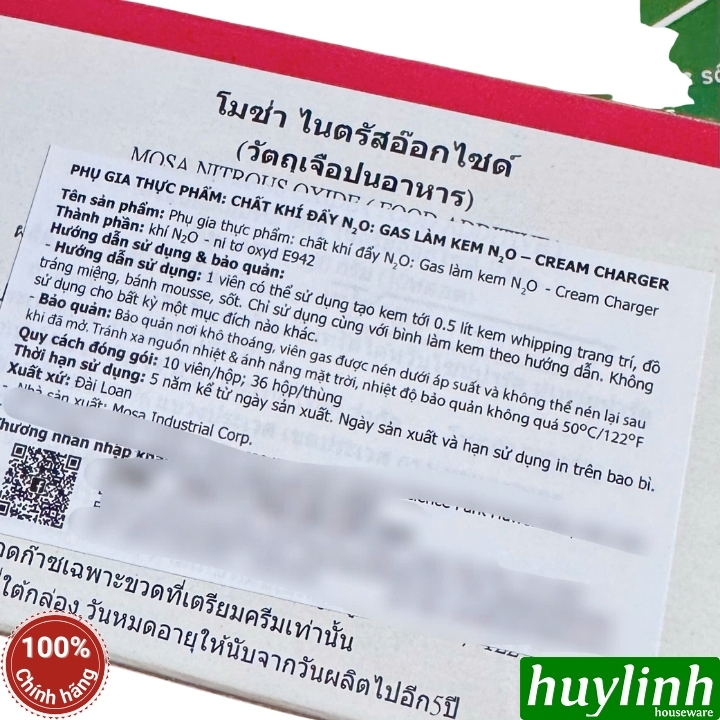 Gas N2O Mosa sử dụng cho bình xịt kem tươi - 10 viên / hộp 2