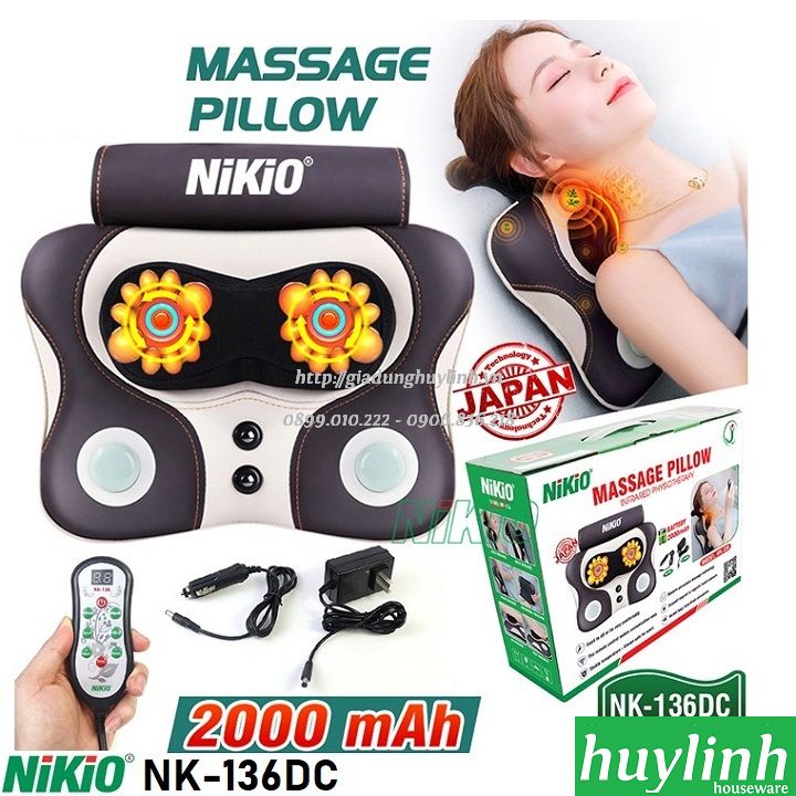 Gối massage cổ vai gáy Nikio NK-136 - Tặng nguồn ô tô