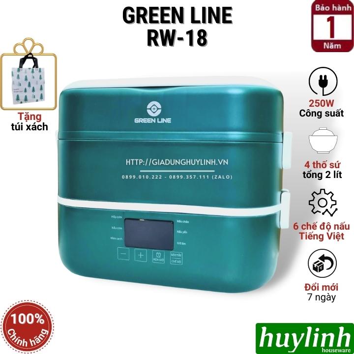 Hộp cơm hâm nóng thông minh Green Line RW-18 - 4 thố sứ - 6 chức năng - Dung tích 2 lít