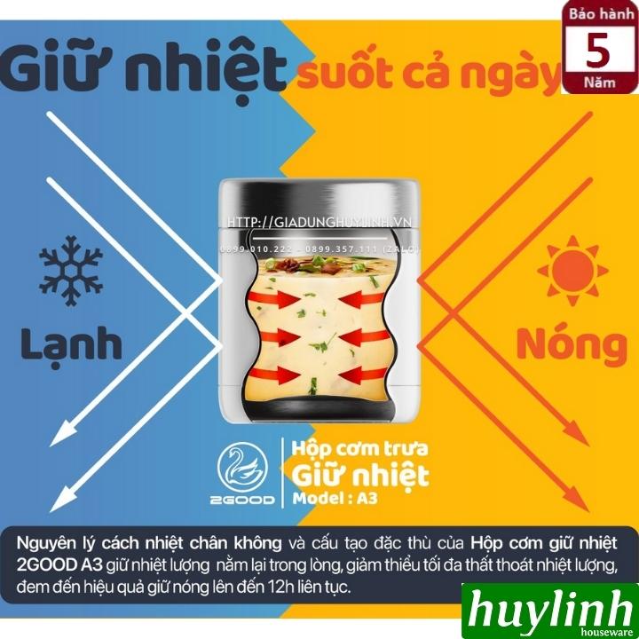 Bộ 3 hộp cơm trưa giữ nhiệt 2Good A3 - 1140ml - Tặng kèm muỗng nĩa 2