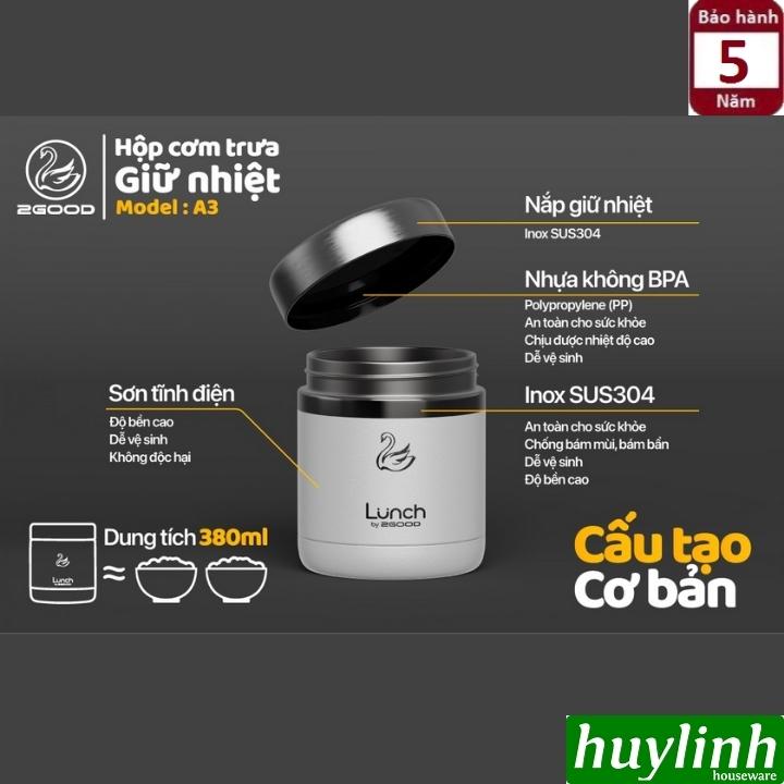 Bộ 3 hộp cơm trưa giữ nhiệt 2Good A3 - 1140ml - Tặng kèm muỗng nĩa 4