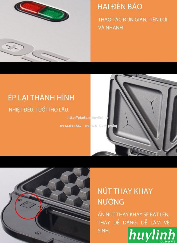 Máy nướng bánh sandwich 3 trong 1 Tiross TS9655 - 900W 5