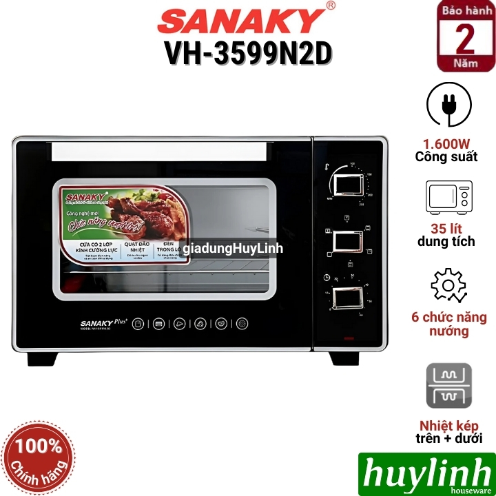 Lò nướng đối lưu Sanaky VH-3599N2D - 35 lít - 1600W - 6 chức năng