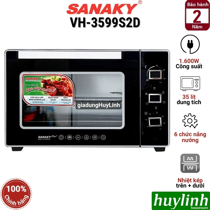 Lò nướng đối lưu Sanaky VH-3599S2D - 35 lít - 1600W - 6 chức năng