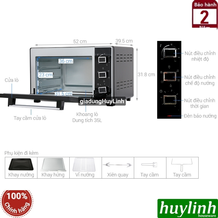 Lò nướng đối lưu Sanaky VH-3599S2D - 35 lít - 1600W - 6 chức năng 2