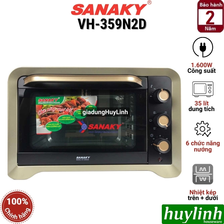 Lò nướng đối lưu Sanaky VH-359N2D - 35 lít - 1600W - 6 chức năng