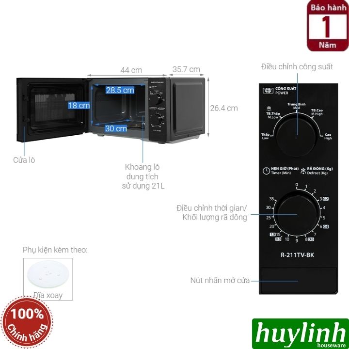Lò vi sóng cơ 21 lít Sharp R-211TV-BK/SL - 800W - Sản xuất Thái Lan