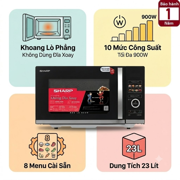Lò vi sóng điện tử 23 lít Sharp R-2343FB-BK - 8 chức năng