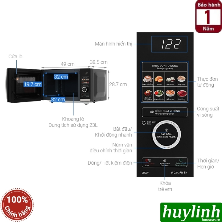 Lò vi sóng điện tử 23 lít Sharp R-2343FB-BK - 8 chức năng 2