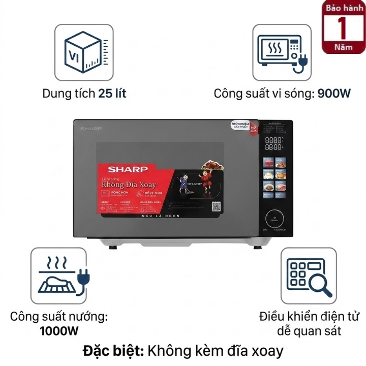 Lò vi sóng có nướng 25 lít Sharp R-G2545FBC-BK - 25 lít - 8 chức năng