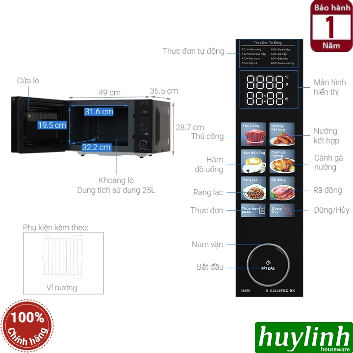 Lò vi sóng có nướng 25 lít Sharp R-G2545FBC-BK - 25 lít - 8 chức năng 2