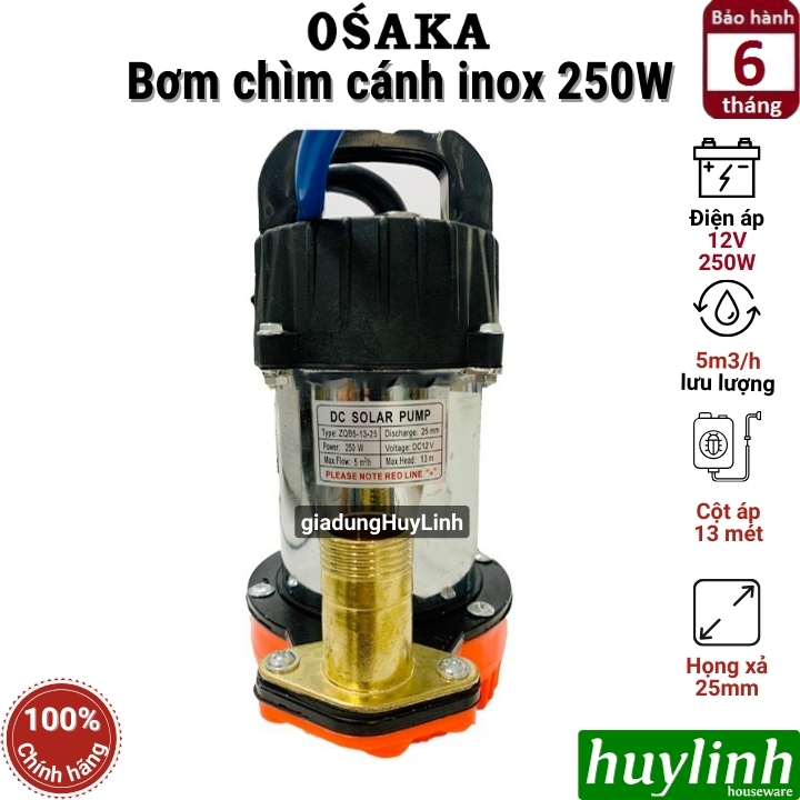 Máy bơm chìm cánh inox Osaka 250W - 12V - bơm chống ngập Osaka 300W - 24V