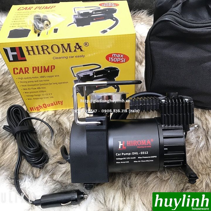 Máy bơm lốp mini ô tô Hiroma DHL-0312 - 12V 3