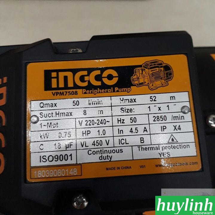 Máy bơm nước đẩy cao Ingco VPM7508 - 750W 2