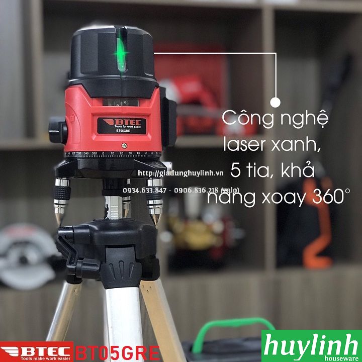 Máy cân mực laser 5 tia xanh Btec BT05GRE