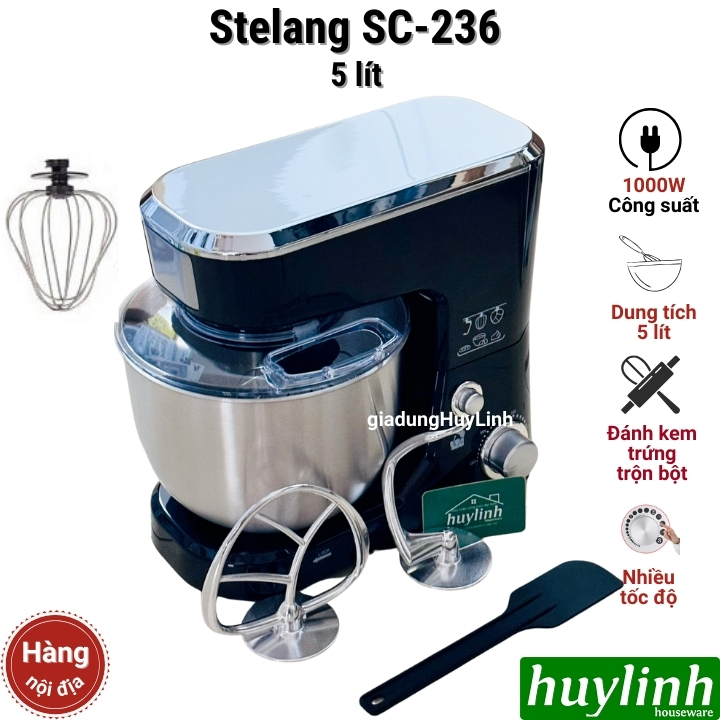 Máy đánh kem - trứng - trộn bột Stelang SC-236 - 5 lít - 3 đầu đánh - 1000W