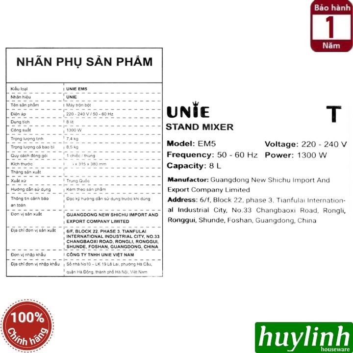 Máy đánh trứng - trộn bột Unie EM5 - 8 lít - 1300W - 3 phụ kiện - Hàng chính hãng 8