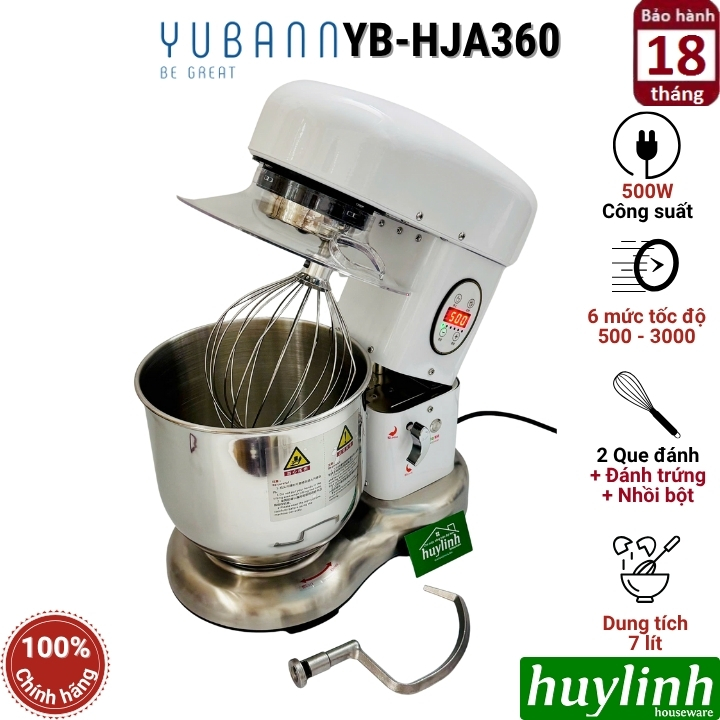 Máy đánh kem - trứng - trộn bột Yubann YB-HJA360 - 7 lít - Kèm 2 đầu đánh