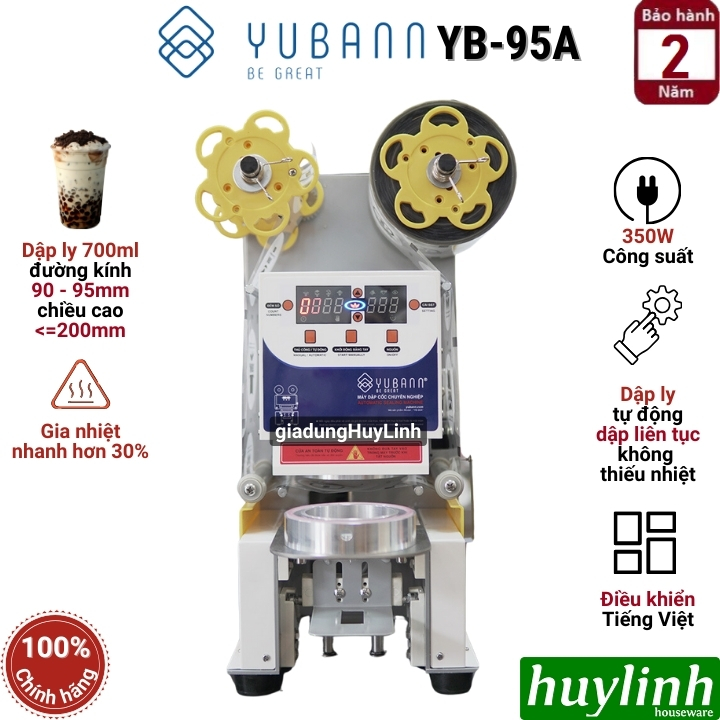Máy dập nắp cốc tự động Yubann YB-95A - Mẫu mới - dùng ly 700ml