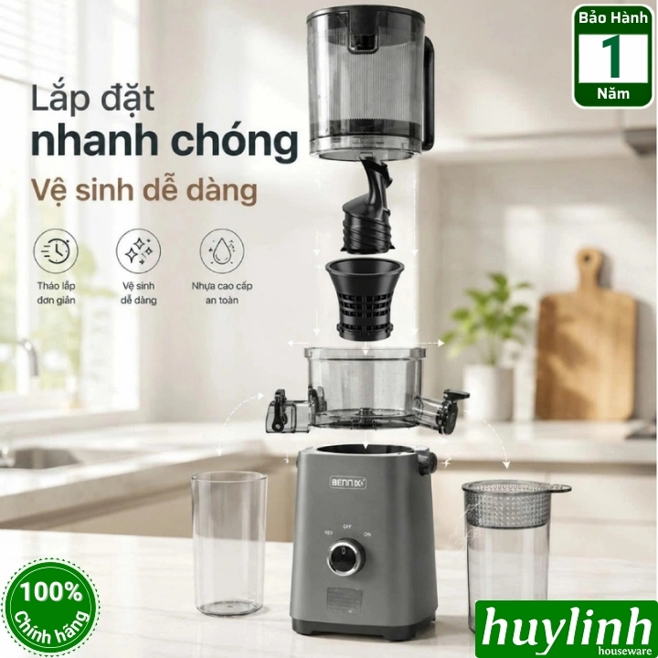 Máy ép chậm Bennix BN-033SJ - động cơ AC 150W - Miệng lớn 117mm 6
