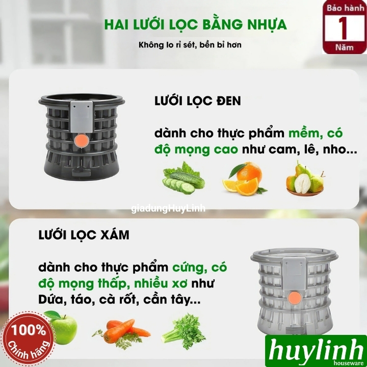 Máy ép chậm Bennix BN-09SJ - 250W - 2 lưới ép - họng lớn 103mm 5