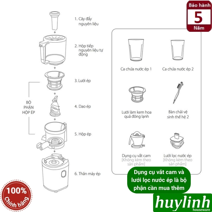 Máy ép trái cây chậm Kuvings KHS-860SB - dòng rảnh tay - họng ép 14.3cm - Made in Hàn Quốc 4