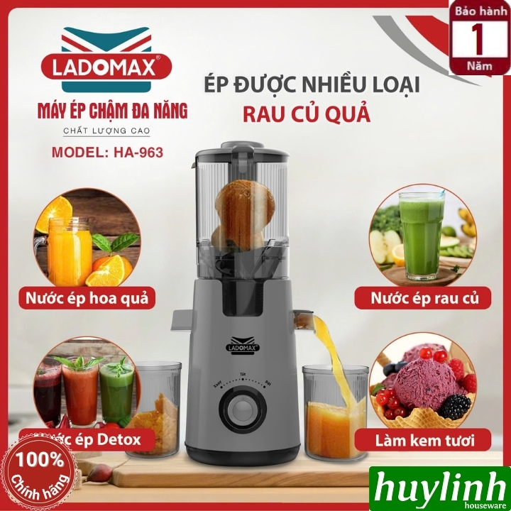 Máy ép trái cây chậm Ladomax HA-963 - họng lớn 13cm