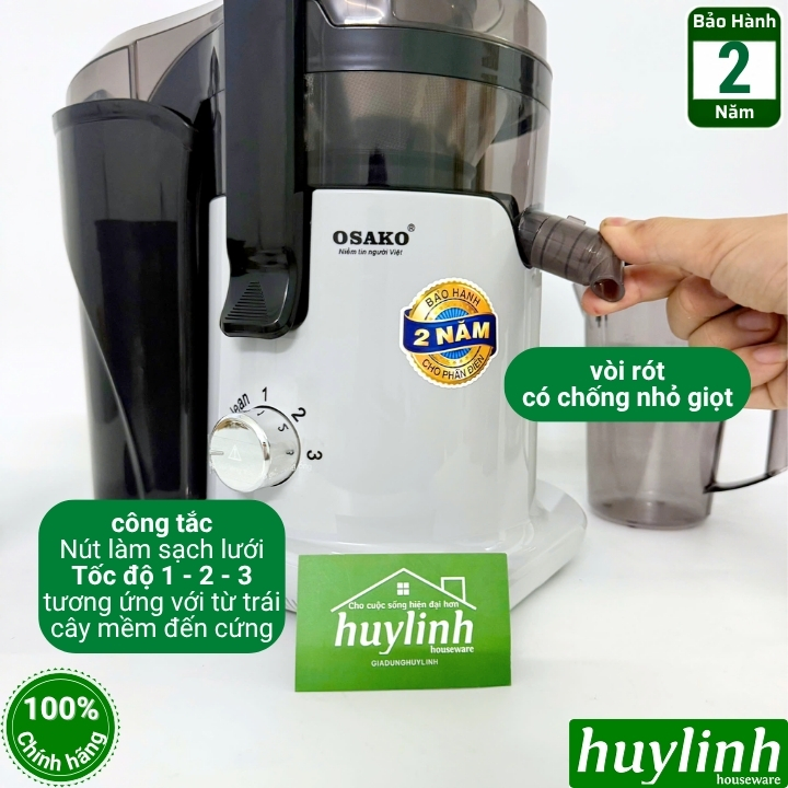 (2 lưới ép) Máy ép trái cây nhanh Osako EP-612 - công suất 1000W - cải tiến có chổi vệ sinh lưới 6