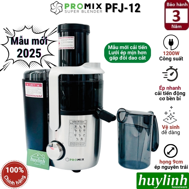 Máy ép nhanh thế hệ mới Promix PFJ-12 - 1200W - Lưới ép trái cây mịn hơn 0.3mm