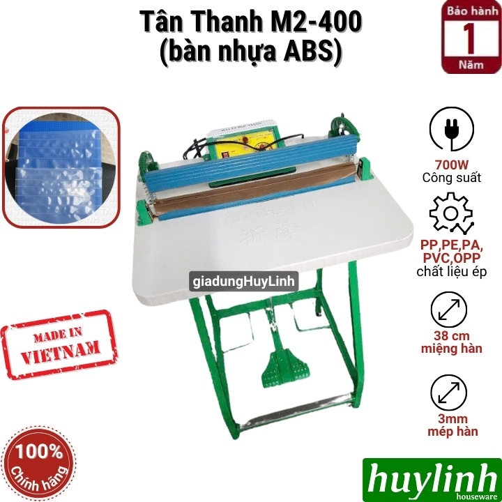 Máy hàn miệng túi đạp chân Tân Thanh M2-400 - ép túi nylon PE PA PP