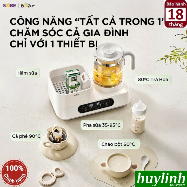 Máy hâm sữa tiệt trùng đun nước đa năng Bear WW-5H12V78 - 1.3 lít