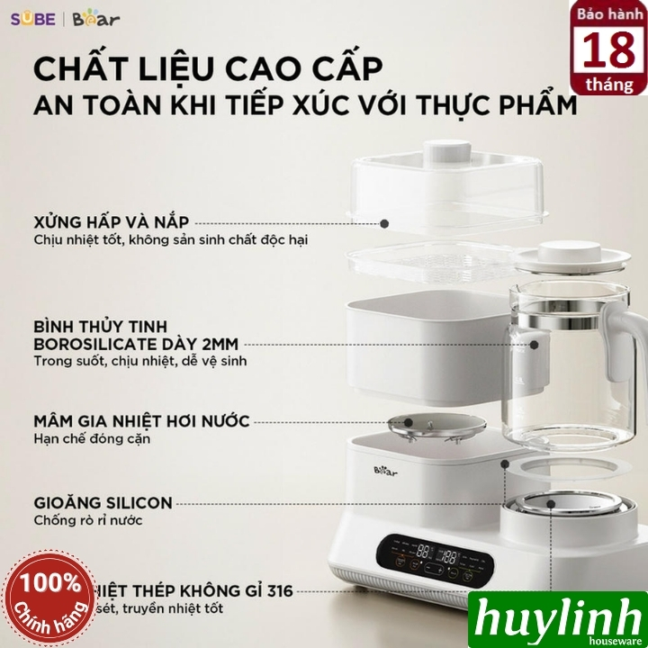 Máy hâm sữa tiệt trùng đun nước đa năng Bear WW-5H12V78 - 1.3 lít 3