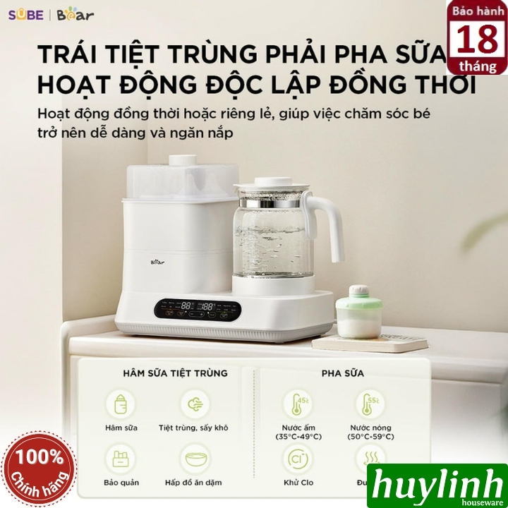 Máy hâm sữa tiệt trùng đun nước đa năng Bear WW-5H12V78 - 1.3 lít 6