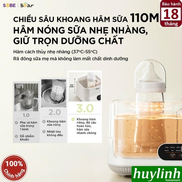 Máy hâm sữa tiệt trùng đun nước đa năng Bear WW-5H12V78 - 1.3 lít 7