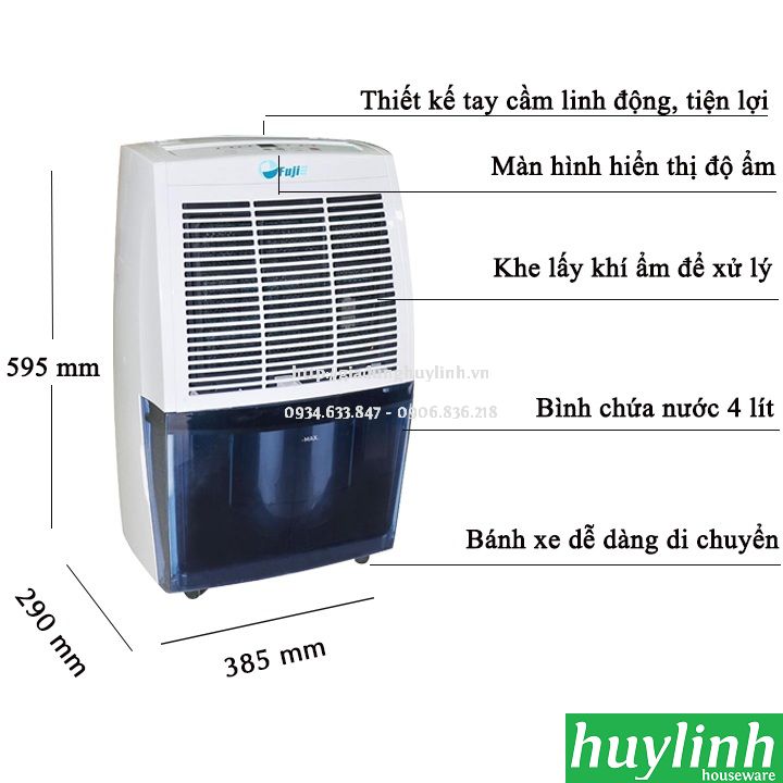 Máy hút ẩm dân dụng Fujie HM-620EB - 20 lít/ngày 2