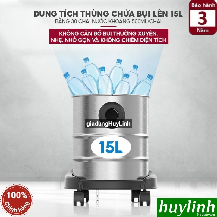 Máy hút bụi khô - ướt - thổi bụi FujiHome VC15 - 15 lít - Motor italy lõi đồng 6