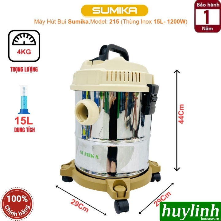 Máy hút bụi 3 chức năng Sumika 215 - 15 lít - 1200W - Hút bụi khô - ướt và thổi bụi 3