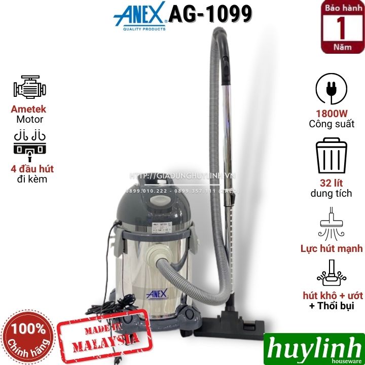 Máy hút bụi công nghiệp Anex AG-1099 - 32 lít - Malaysia