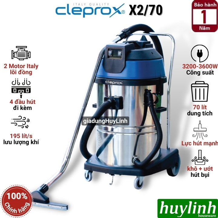 Máy hút bụi công nghiệp khô và ướt CleproX X2/70 - 70 lít - 3600W