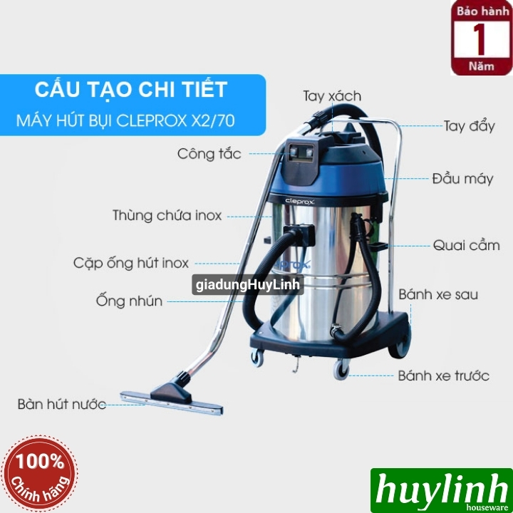 Máy hút bụi công nghiệp khô và ướt CleproX X2/70 - 70 lít - 3600W 2