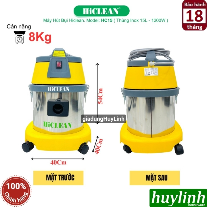 Máy hút bụi công nghiệp khô và ướt Hiclean HC15 - 15 lít - 1200W 4