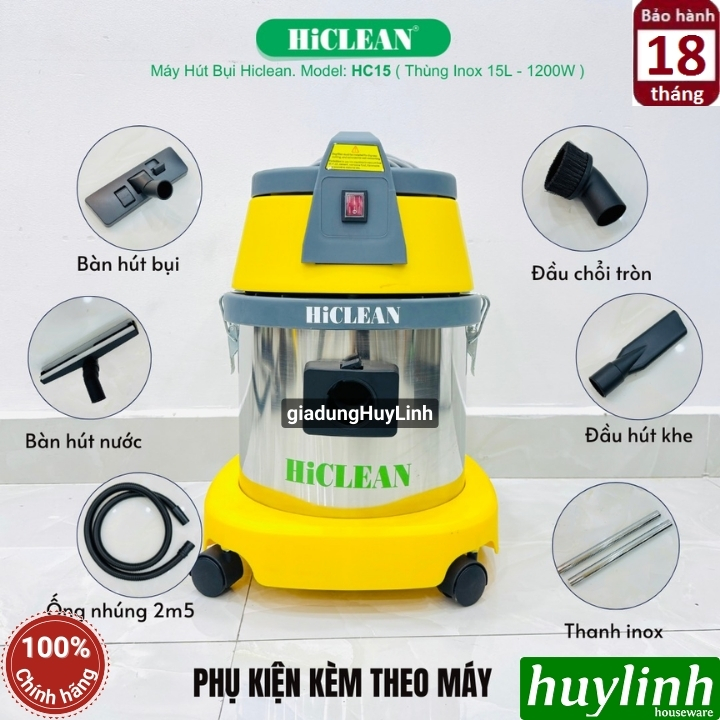 Máy hút bụi công nghiệp khô và ướt Hiclean HC15 - 15 lít - 1200W 6