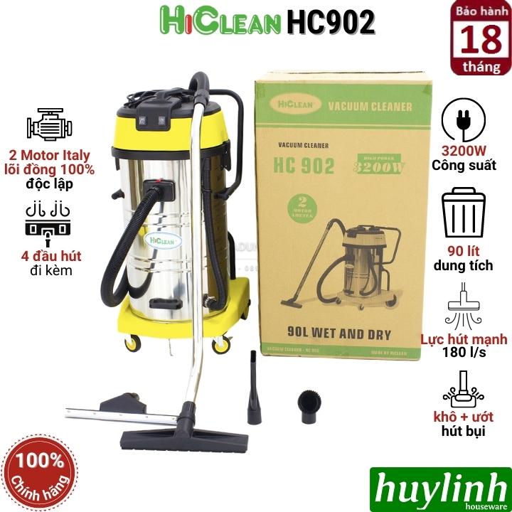 Máy hút bụi công nghiệp khô và ướt HiClean HC902 - 90 lít - 3200W - 2 Motor lõi đồng