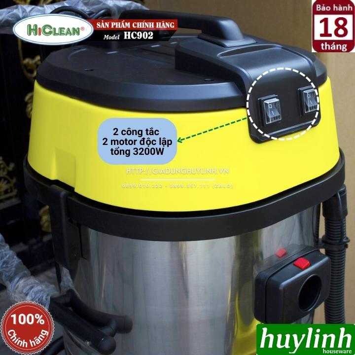 Máy hút bụi công nghiệp khô và ướt HiClean HC902 - 90 lít - 3200W - 2 Motor lõi đồng 3