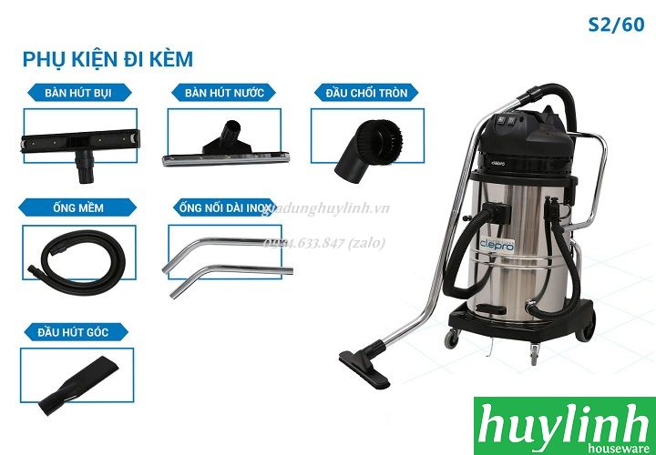 Máy hút bụi công nghiệp Clepro S2/60 - 60 lít - 2 motor 3